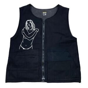 Dreotti Embroidered Denim Utility Graphic Vest O/S Streetwear